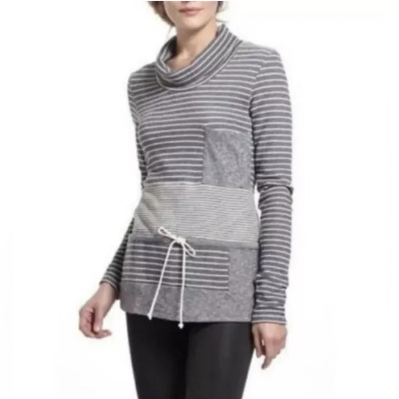 ANTHROPOLOGIE Saturday Sunday Gray Cowl Neck Drawstring Waist Mixed Pattern - Picture 1 of 11